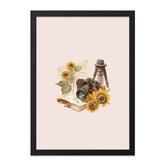 Vintage Camera Wall Art, Sunflower Decor, Still Life Photography Print, Antique Camera, Book Lover Gift, Warm Tone Home Decor - Tawshia